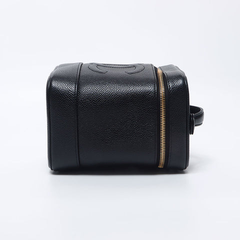 Chanel CHANEL No. 7 Coco Mark Caviar Skin Vanity Handbag Black WS10485