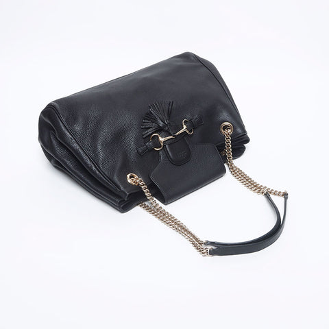 Gucci Chain 2way Shoulder Bag Horsebit Tote Bag Black WS10490