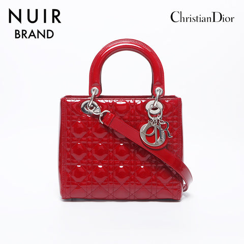 クリスチャンディオール Christian Dior レディーディオール エナメル ハンドバッグ レッド WS10493