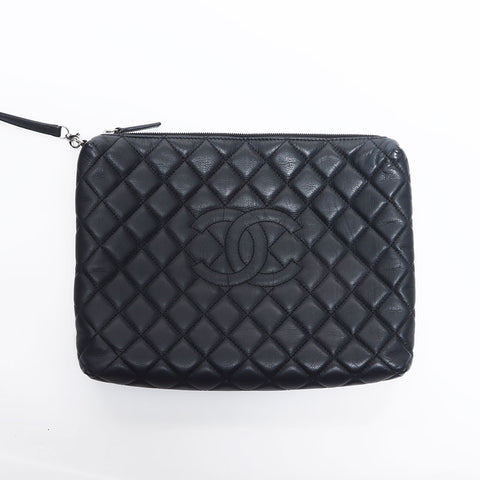 シャネル CHANEL ポーチ付き 19番台 マトラッセ ココマーク シルバー金具 チェーン トートバッグ ブラック WS10494