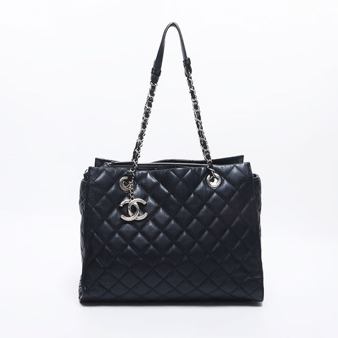 シャネル CHANEL ポーチ付き 19番台 マトラッセ ココマーク シルバー金具 チェーン トートバッグ ブラック WS10494