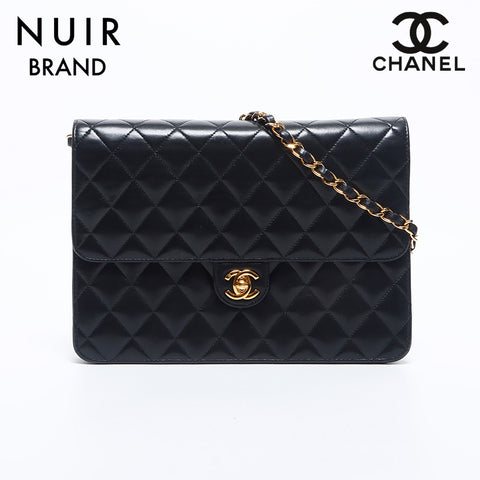 シャネル CHANEL 7番台 ラムスキン マトラッセ ハーフフラップ チェーン ショルダーバッグ ブラック WS10498