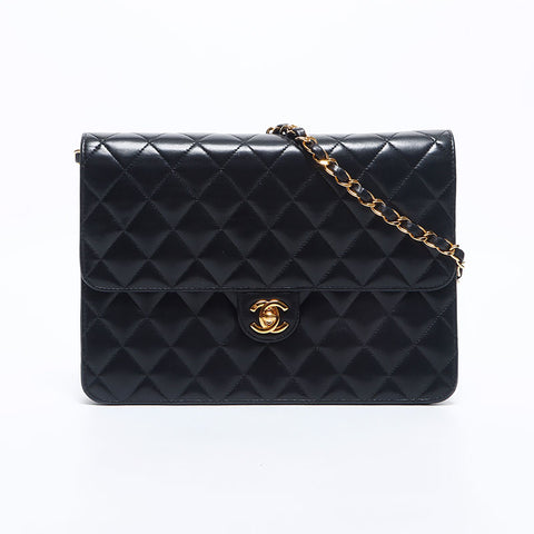 シャネル CHANEL 7番台 ラムスキン マトラッセ ハーフフラップ チェーン ショルダーバッグ ブラック WS10498