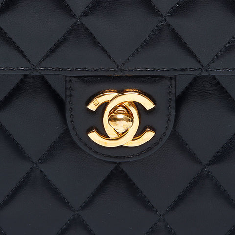 シャネル CHANEL 7番台 ラムスキン マトラッセ ハーフフラップ チェーン ショルダーバッグ ブラック WS10498