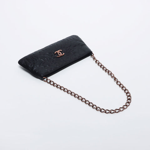 Chanel CHANEL No. 8 Camellia Chain Mini Pouch Leather Shoulder Bag Black WS10503