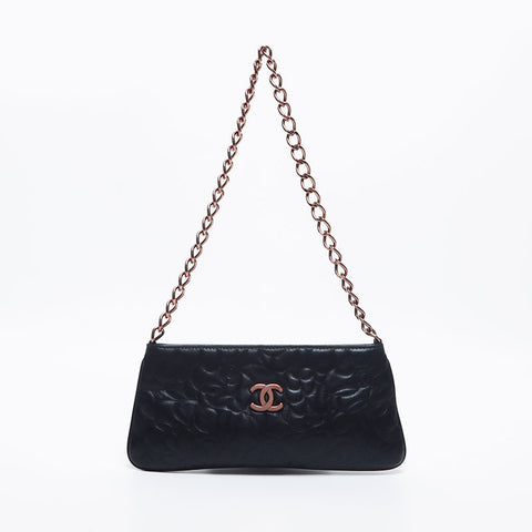 Chanel CHANEL No. 8 Camellia Chain Mini Pouch Leather Shoulder Bag Black WS10503