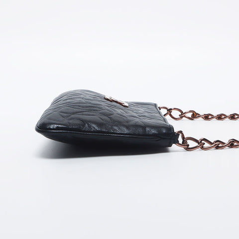 Chanel CHANEL No. 8 Camellia Chain Mini Pouch Leather Shoulder Bag Black WS10503