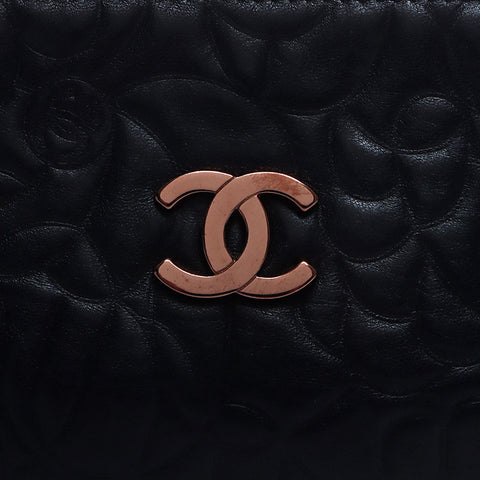 Chanel CHANEL No. 8 Camellia Chain Mini Pouch Leather Shoulder Bag Black WS10503