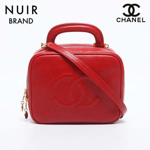 シャネル CHANEL 5番台 キャビアスキン 2way ココマーク バニティ ポーチ付き ショルダーバッグ レッド WS10504