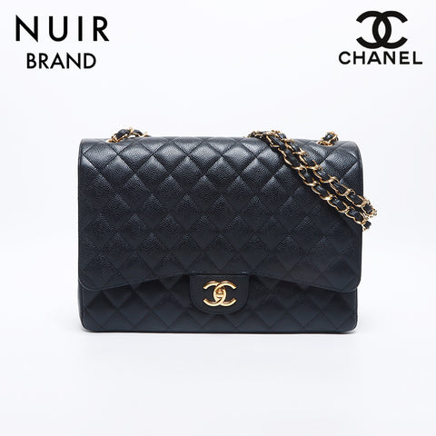 シャネル CHANEL 15番台 キャビアスキン ダブルフラップ Wチェーン マデカマトラッセ 34cm ショルダーバッグ ブラック WS10516