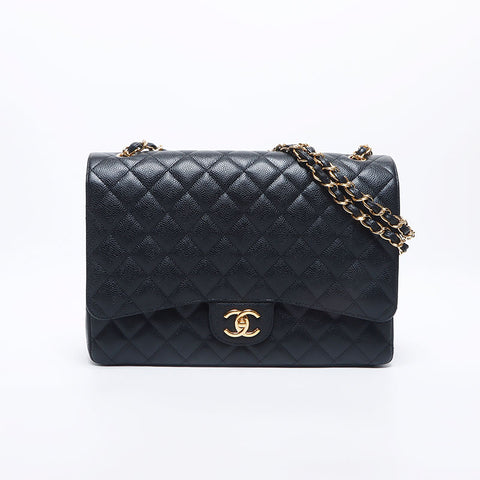 シャネル CHANEL 15番台 キャビアスキン ダブルフラップ Wチェーン マデカマトラッセ 34cm ショルダーバッグ ブラック WS10516