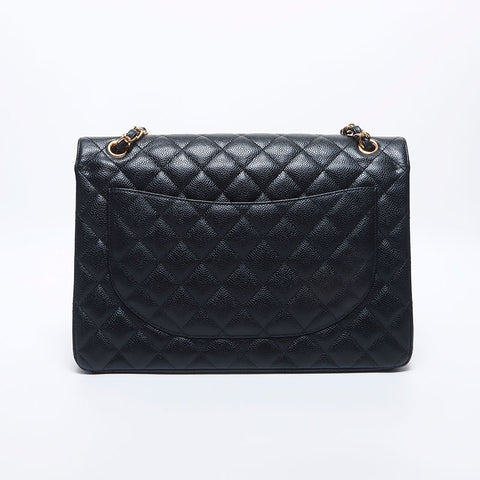 シャネル CHANEL 15番台 キャビアスキン ダブルフラップ Wチェーン マデカマトラッセ 34cm ショルダーバッグ ブラック WS10516