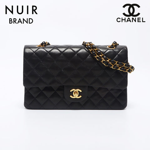 シャネル CHANEL 3番台 ラムスキン ダブルフラップ Wチェーン マトラッセ 25cm ショルダーバッグ ブラック WS10517