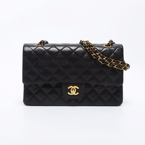 シャネル CHANEL 3番台 ラムスキン ダブルフラップ Wチェーン マトラッセ 25cm ショルダーバッグ ブラック WS10517