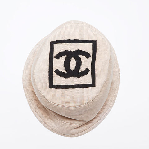 CHANEL Sports Line Cotton Bucket Hat Logo Size:M hat beige WS10519