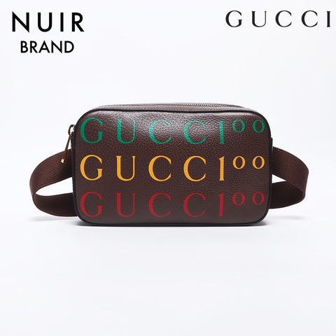 グッチ GUCCI 100周年記念 ロゴ ボディバッグ ウエストバッグ ブラウン WS10521