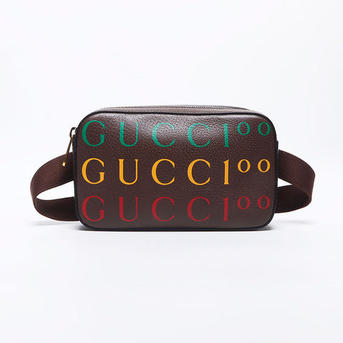 グッチ GUCCI 100周年記念 ロゴ ボディバッグ ウエストバッグ ブラウン WS10521