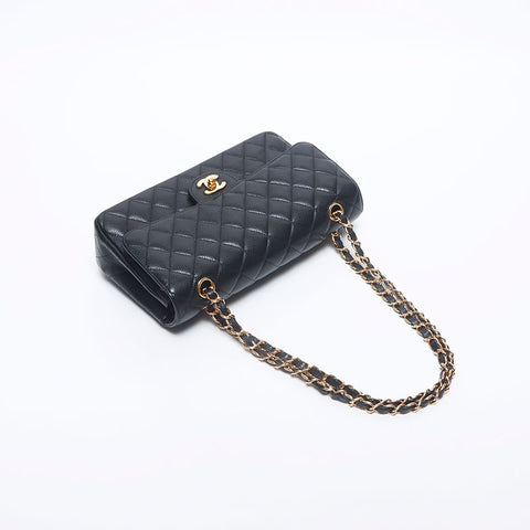 シャネル CHANEL ダブルフラップ ダブルチェーン 中マトラッセ 25cm ショルダーバッグ ブラック WS10529