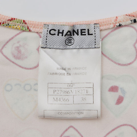 シャネル CHANEL 2006 06P バレンタイン ノースリーブ コットン 総柄 ココマーク Size:38 ワンピース ピンク WS10532