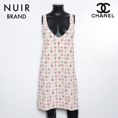 香奈儿香奈儿（Chanel Chanel）2006 06p情人节无袖棉花棉花图案可可大小：38连衣裙粉红色WS10532