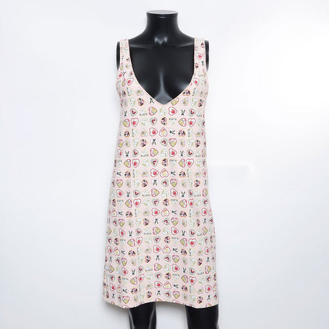 Chanel Chanel 2006 06p Saint-Valentin Sans manches en manche Coton tout-over Match Coco Mark Taille: 38 robe rose WS10532