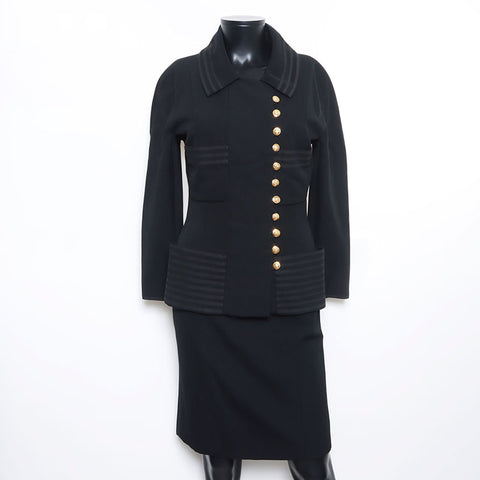 Chanel Chanel 1990年代Mademoiselle Coco Mark Matelasse按钮设置大小：34西装黑色WS10534