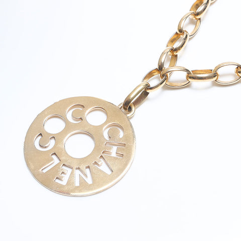 CHANEL 1990s Logo Chain Round Necklace gold WS10555
