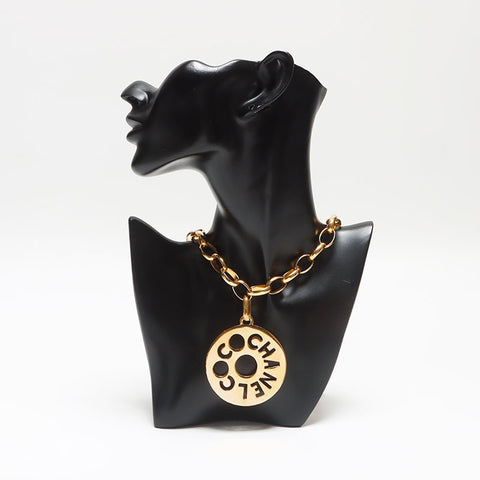 CHANEL 1990s Logo Chain Round Necklace gold WS10555
