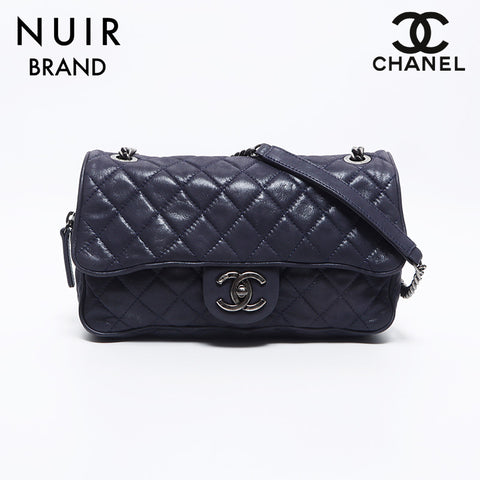 シャネル CHANEL 17番台 ココマーク マトラッセ ダブルチェーン シルバー金具 ショルダーバッグ ネイビー WS10560