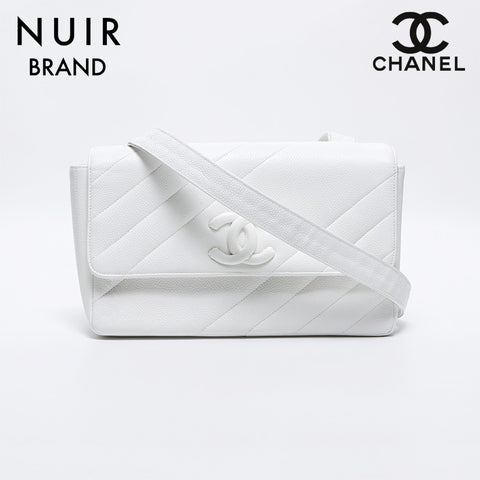 シャネル CHANEL 3番台 キャビアスキン ココマーク ショルダーバッグ ホワイト WS10561