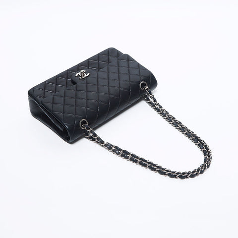 シャネル CHANEL 5番台 ダブルフラップ ダブルチェーン ラムスキン シルバー金具 ショルダーバッグ ブラック WS10562