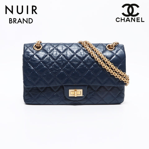 シャネル CHANEL 27番台 2.55 ダブルフラップ Wチェーン ゴールド金具 ショルダーバッグ ネイビー WS10565