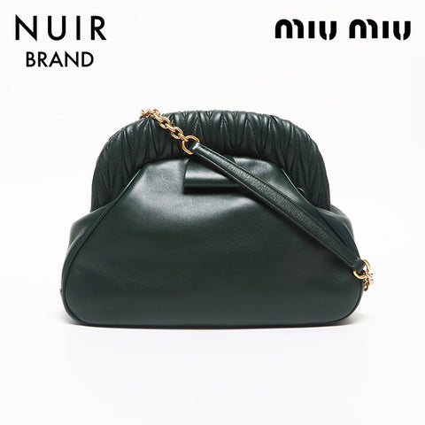 ミュウ ミュウ Miu Miu チェーン セカンドバッグ 2way ナッパ ショルダーバッグ グリーン WS10579