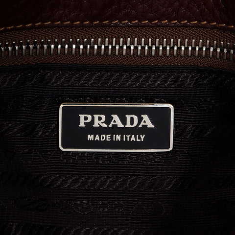 プラダ PRADA ハンドバッグ シルバー金具 レザー  トートバッグ ブラウン WS10581