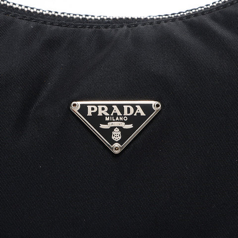 プラダ PRADA シルバー金具 ナイロン ホーボー 三角ロゴタグ ハンドバッグ ブラック WS10583