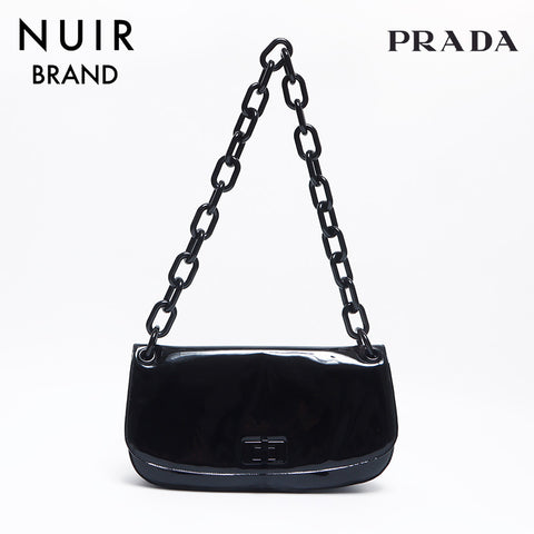 プラダ PRADA チェーン ゴールド金具 エナメル 三角ロゴタグ ショルダーバッグ ブラック WS10585