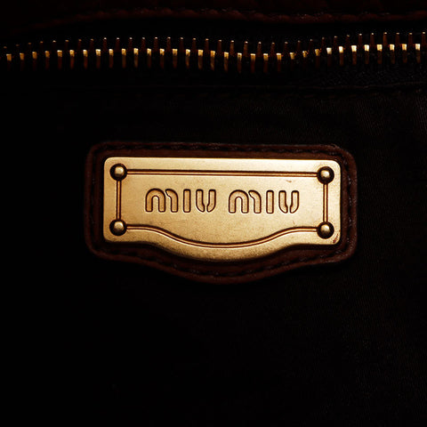 ミュウ ミュウ Miu Miu 2way ハンドバッグ リボン 結び レザー ショルダーバッグ ブラウン WS10593