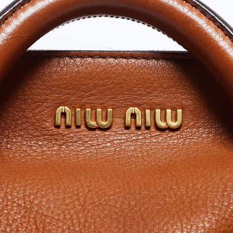 ミュウ ミュウ Miu Miu 2way ハンドバッグ リボン 結び レザー ショルダーバッグ ブラウン WS10593