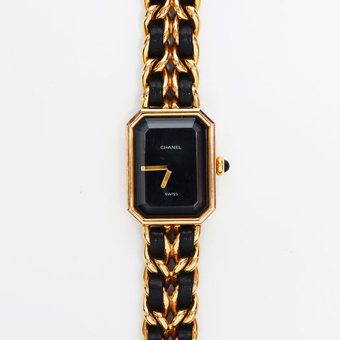 極美品 シャネル CHANEL プリミエールS 起動品 黒文字盤 20mm 腕時計  ゴールド ブラック WS10616