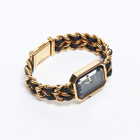 極美品 シャネル CHANEL プリミエールS 起動品 黒文字盤 20mm 腕時計  ゴールド ブラック WS10616