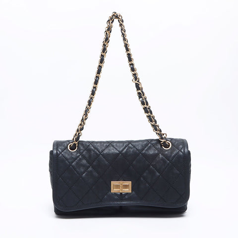 シャネル CHANEL 13番台 2.55 ダブルチェーン ワイルドステッチ ショルダーバッグ ブラック WS10620