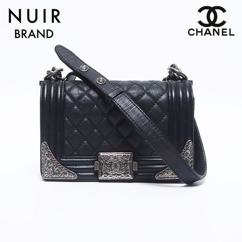 シャネル CHANEL 19番台 ミニ ボーイシャネル シルバー金具 ショルダーバッグ ブラック WS10625