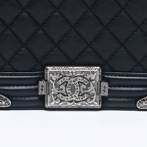 シャネル CHANEL 19番台 ミニ ボーイシャネル シルバー金具 ショルダーバッグ ブラック WS10625