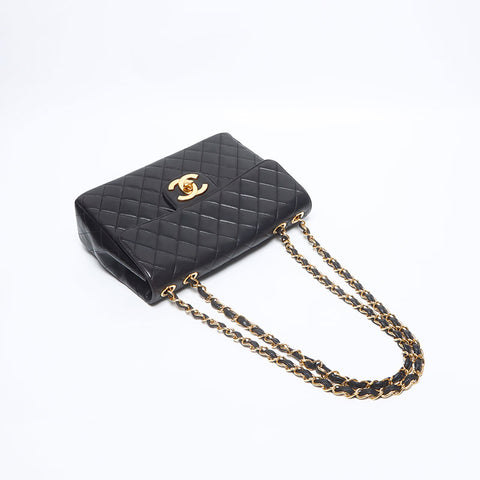 Chanel Chanel 1995-1997 n ° 3 Matelasse double chaîne Lambine 30cm Sac à bandoulière noir WS10629