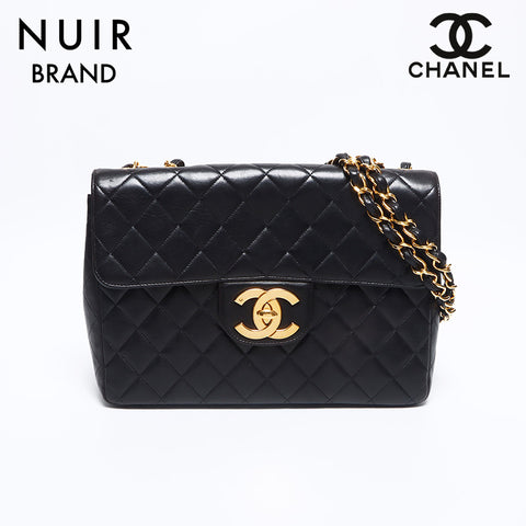 シャネル CHANEL 1995-1997 3番台 マトラッセ ダブルチェーン ラムスキン 30cm ショルダーバッグ ブラック WS10629