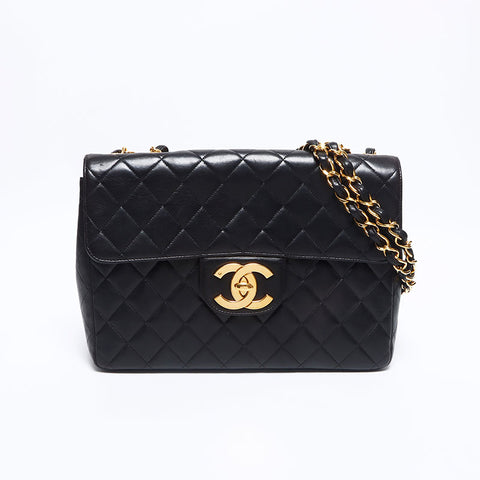 Chanel CHANEL 1995-1997 No. 3 Matelasse Double Chain Lambskin 30cm Shoulder Bag Black WS10629