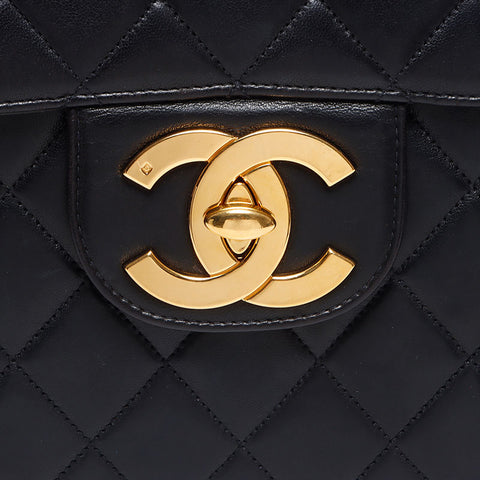 シャネル CHANEL 1995-1997 3番台 マトラッセ ダブルチェーン ラムスキン 30cm ショルダーバッグ ブラック WS10629