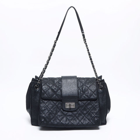 シャネル CHANEL 15番台 2.55 キャビアスキン シルバー金具 ショルダーバッグ ブラック WS10631