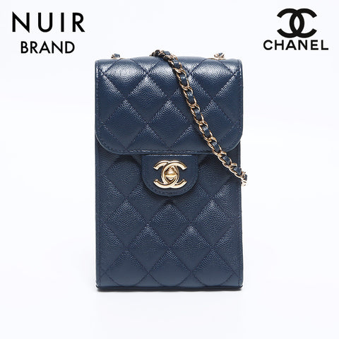 シャネル CHANEL 携帯ケース ポシェット チェーン ショルダーバッグ ネイビー WS10632