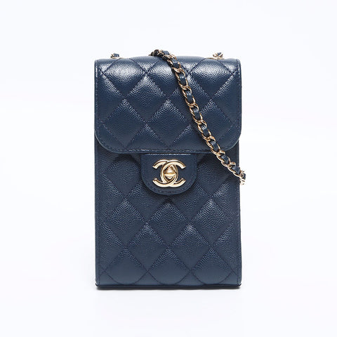 シャネル CHANEL 携帯ケース ポシェット チェーン ショルダーバッグ ネイビー WS10632